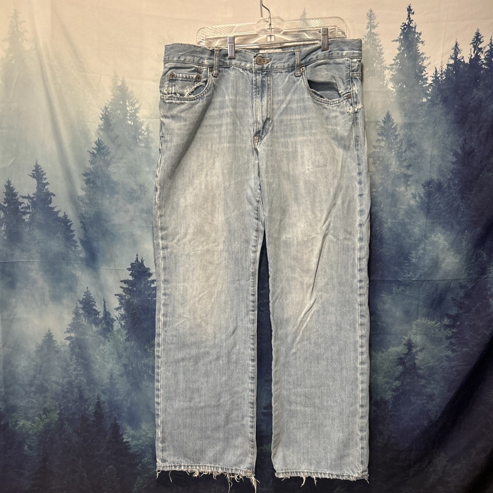 VTG Y2K AERO AEROPOSTALE LIGHT BLUE DENIM JEANS BOOT CUT WIDE LEG‎  SZ 36x34
